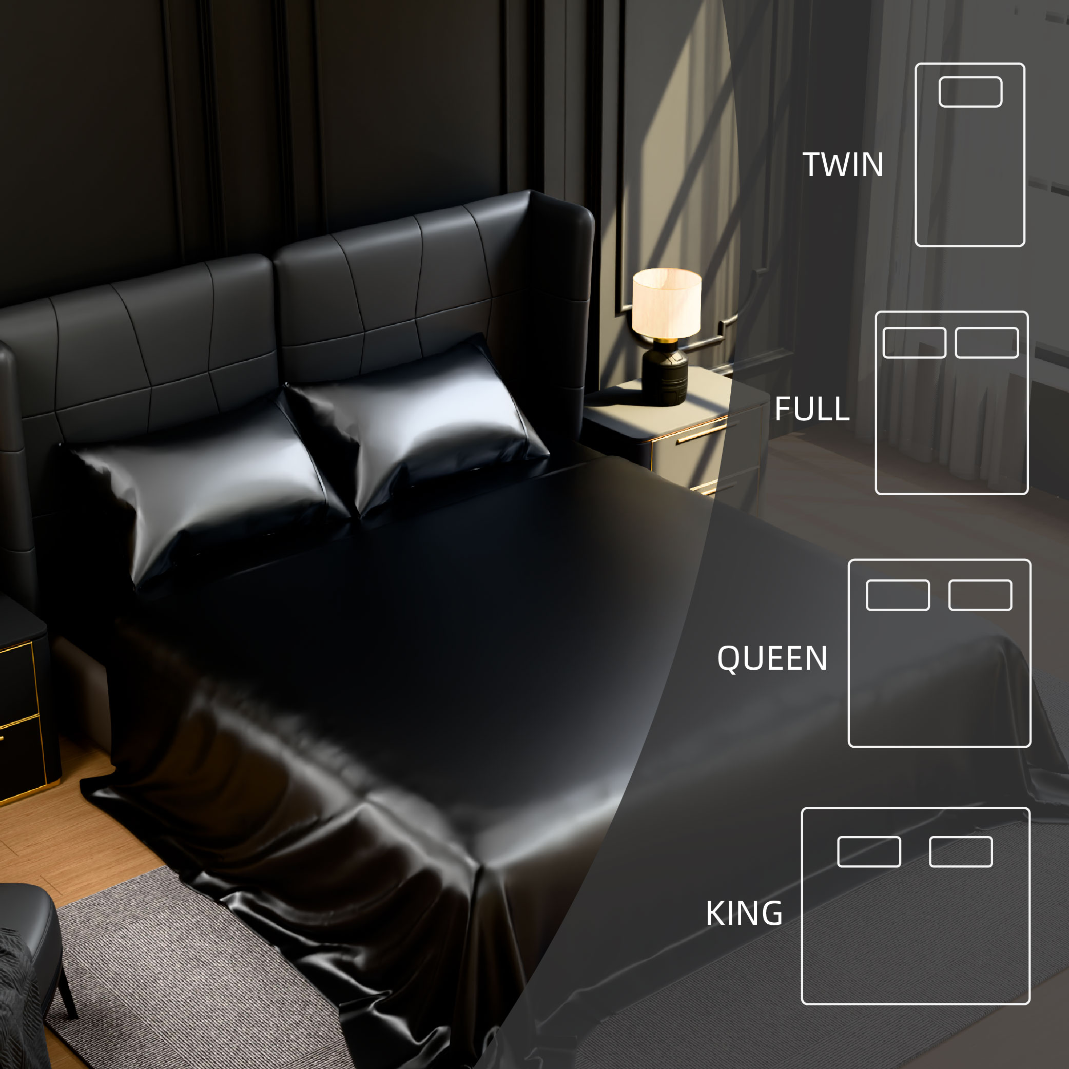 Satin Bed Sheets, King Size Sheets Set, 4 Pcs Silky Bedding Set With 15 Inches Deep Pocket For Mattress (King, Black)_voghion.com